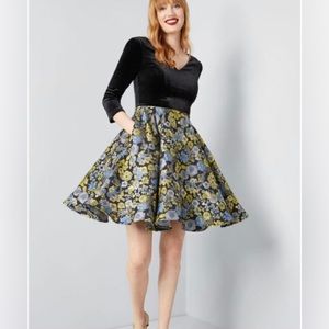 Velvet & Floral Brocade Party Dress | ModCloth Cordially Delighted Sz S